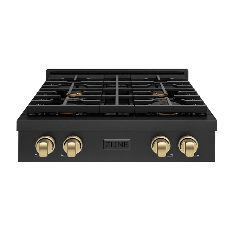 ZLINE Autograph Edition 30-Inch Paramount Gas Rangetop with 4 Burners and Porcelain Cooktop in Black Stainless Steel with Champagne Bronze Accents (SRTBZ-30-CB)