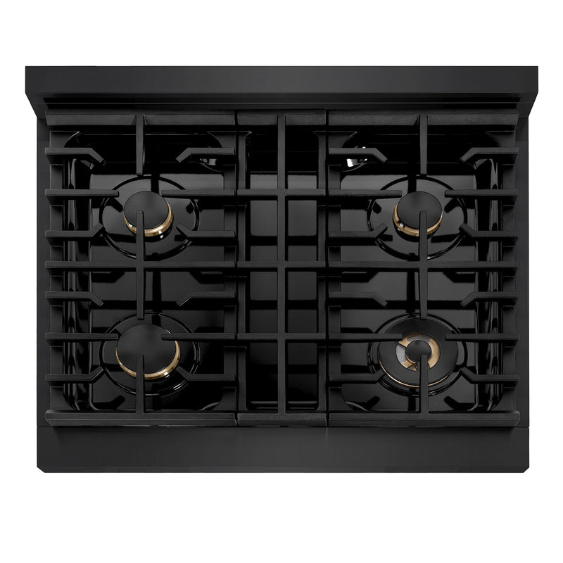 ZLINE Autograph Edition 30-Inch Paramount Gas Rangetop with 4 Burners and Porcelain Cooktop in Black Stainless Steel with Champagne Bronze Accents (SRTBZ-30-CB)