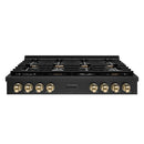 ZLINE Autograph Edition 48-Inch Paramount Gas Rangetop with 8 Burners and Porcelain Cooktop in Black Stainless Steel with Polished Gold Accents (SRTBZ-48-G)