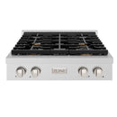 ZLINE Paramount 30-Inch Gas Rangetop with 4 Brass Burners and Porcelain Cooktop in Satin Stainless Steel (SRTS-BR-30)