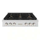 ZLINE Paramount 36-Inch Gas Rangetop with 6 Brass Burners and Porcelain Cooktop in Satin Stainless Steel (SRTS-BR-36)