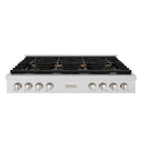 ZLINE Paramount 48-Inch Gas Rangetop with 8 Brass Burners and Porcelain Cooktop in Satin Stainless Steel (SRTS-BR-48)