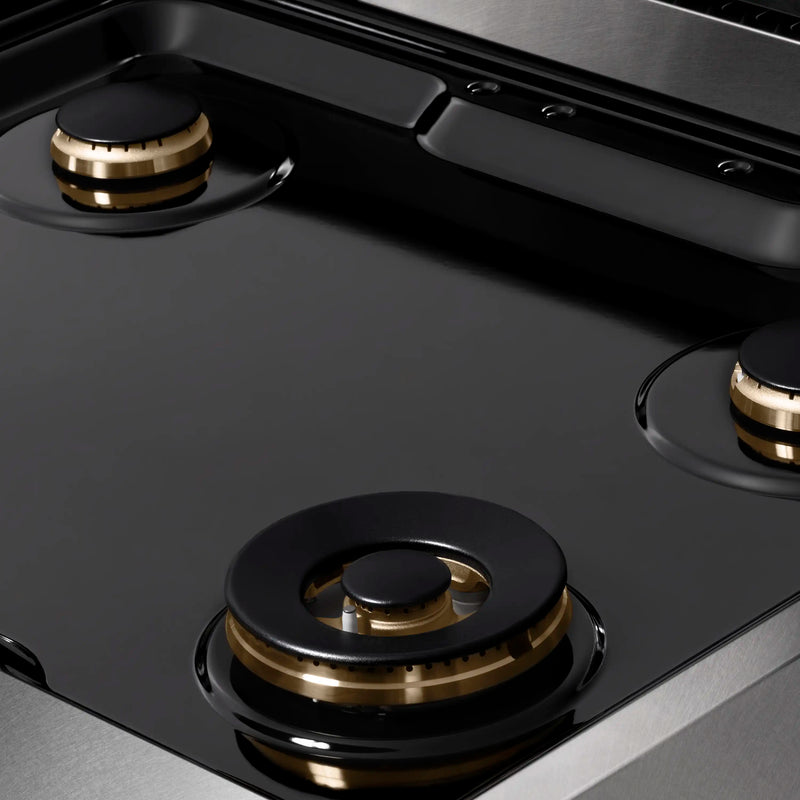 ZLINE Autograph Edition 30-Inch Paramount Gas Rangetop with 4 Burners and Porcelain Cooktop in DuraSnow Stainless Steel with Champagne Bronze Accents (SRTSZ-30-CB)