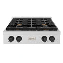 ZLINE Autograph Edition 30-Inch Paramount Gas Rangetop with 4 Burners and Porcelain Cooktop in Satin Stainless Steel with Matte Black Accents (SRTSZ-30-MB)