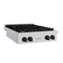 ZLINE Autograph Edition 30-Inch Paramount Gas Rangetop with 4 Burners and Porcelain Cooktop in Satin Stainless Steel with Matte Black Accents (SRTSZ-30-MB)
