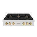 ZLINE Autograph Edition 36-Inch Paramount Gas Rangetop with 6 Burners and Porcelain Cooktop in Satin Stainless Steel with Champagne Bronze Accents (SRTSZ-36-CB)