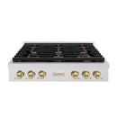 ZLINE Autograph Edition 36-Inch Paramount Gas Rangetop with 6 Burners and Porcelain Cooktop in Satin Stainless Steel with Champagne Bronze Accents (SRTSZ-36-CB)
