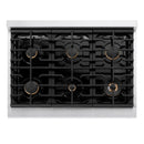 ZLINE Autograph Edition 36-Inch Paramount Gas Rangetop with 6 Burners and Porcelain Cooktop in Satin Stainless Steel with Champagne Bronze Accents (SRTSZ-36-CB)
