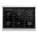 ZLINE Autograph Edition 36-Inch Paramount Gas Rangetop with 6 Burners and Porcelain Cooktop in Satin Stainless Steel with Polished Gold Accents (SRTSZ-36-G)