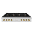 ZLINE Autograph Edition 48-Inch Paramount Gas Rangetop with 8 Burners and Porcelain Cooktop in Satin Stainless Steel with Champagne Bronze Accents (SRTSZ-48-CB)