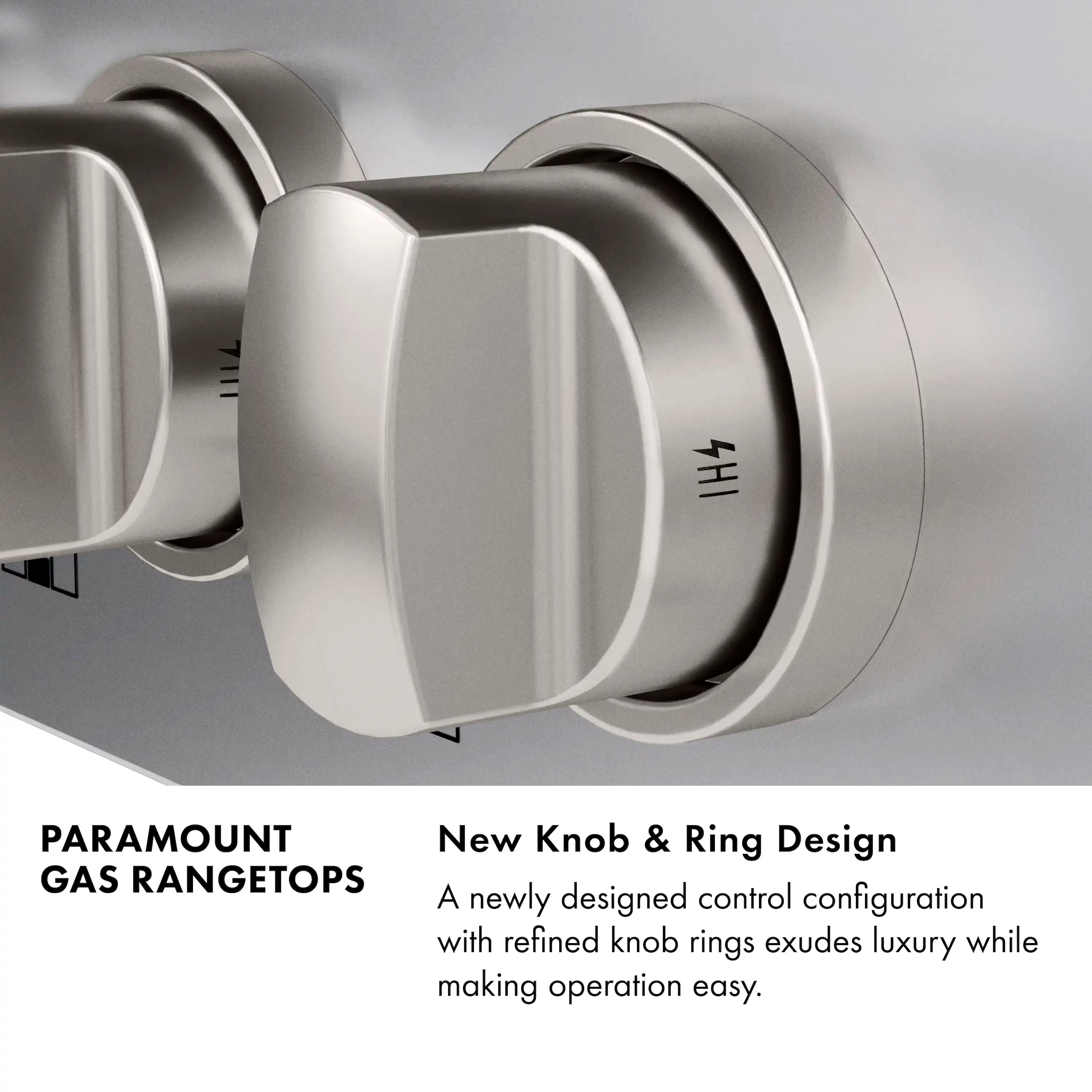 Stainless gas rangetop knob with numbered ring detail on front panel