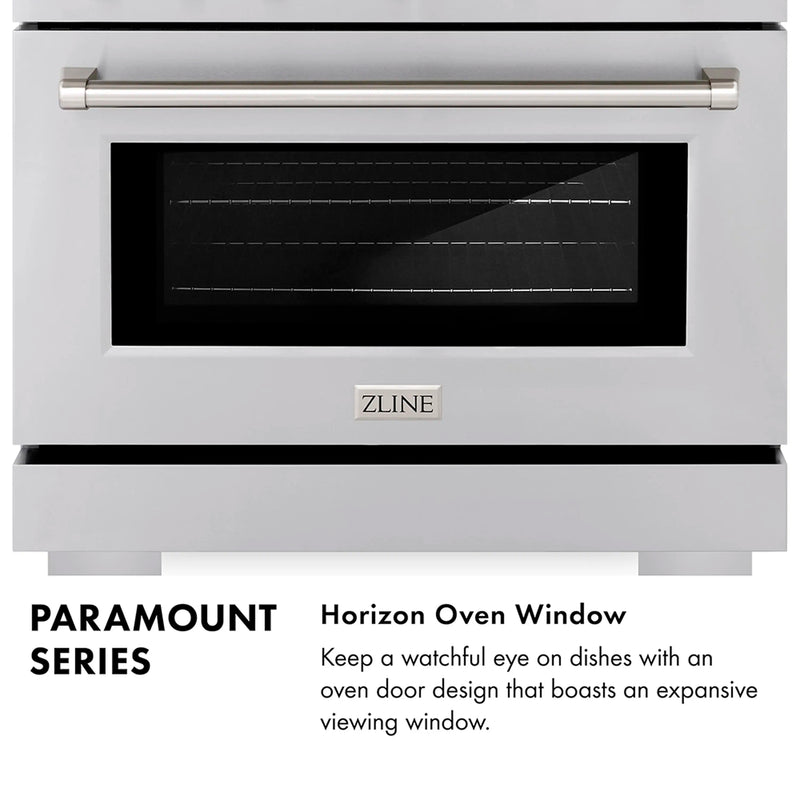 ZLINE 30-Inch 4.2 cu. ft. Paramount Dual Fuel Range with 4 Burner DuoPro™ Cooktop and Electric Convection Oven in Satin Stainless Steel with Black Matte Door (PSDRS-BLM-30)