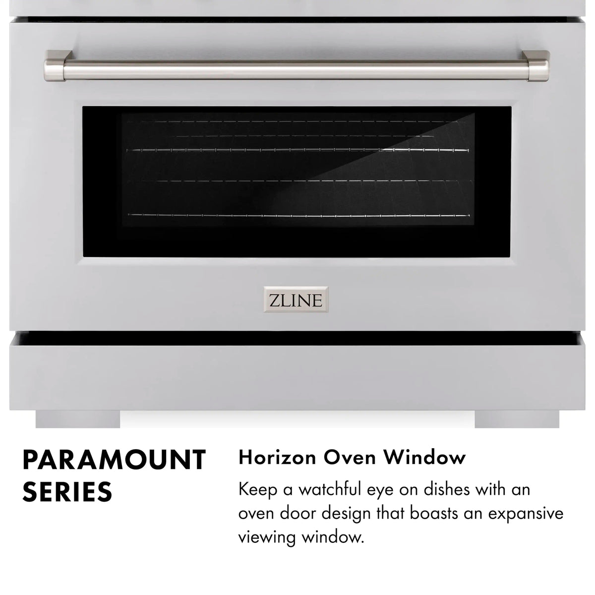 Black stainless gas range with horizon oven window and bronze control trim