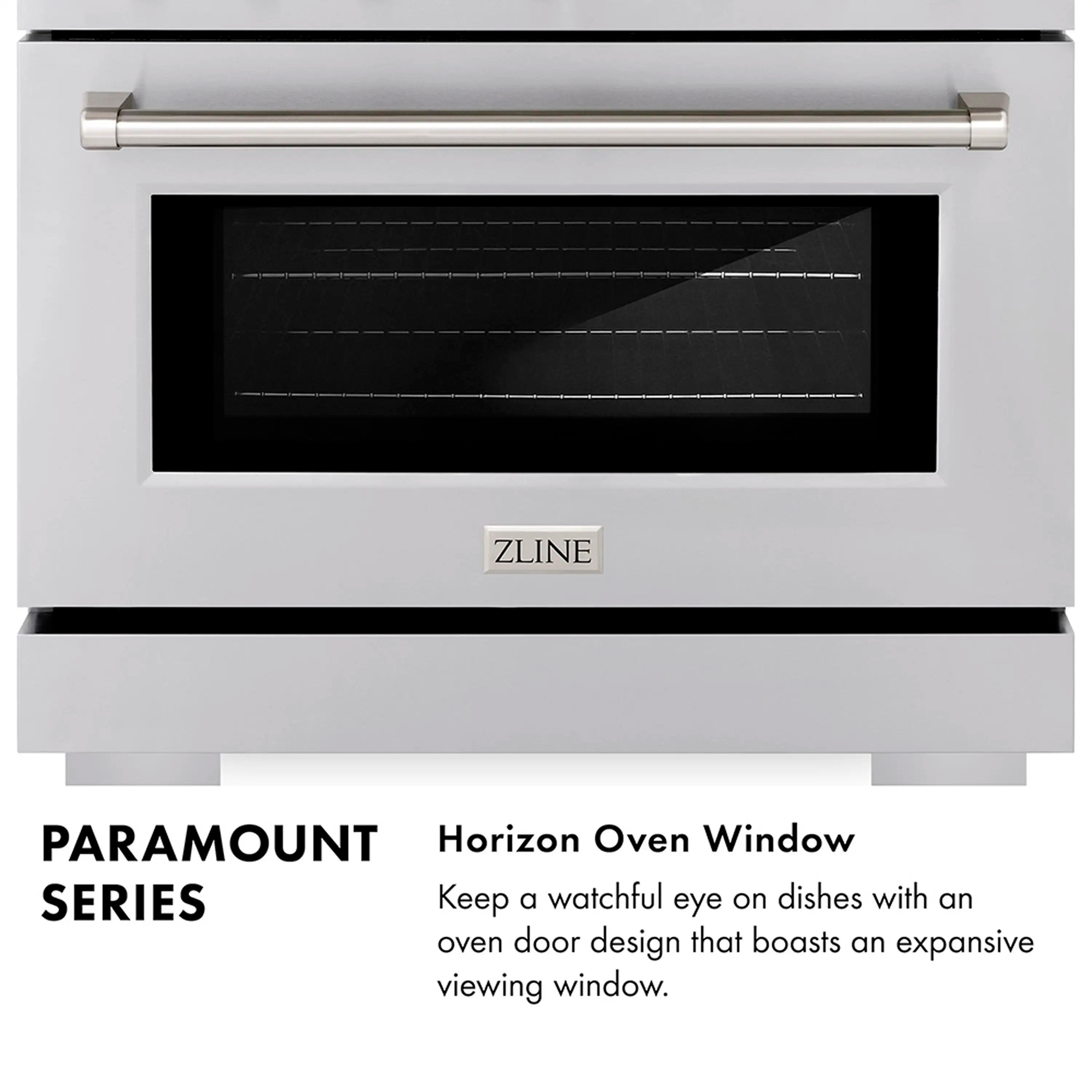 White matte oven door with window and vent controls on a dual fuel range