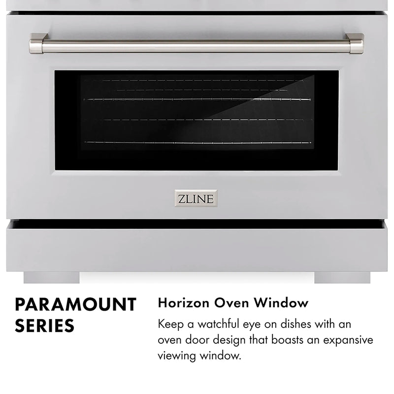 ZLINE Autograph Edition 30-Inch 4.2 cu. ft. Paramount Gas Range with 4 Burner DuoPro™ Cooktop and Convection Gas Oven in Satin Stainless Steel with White Matte Door and Polished Gold Accents (PSGRSZ-WM-30-G)