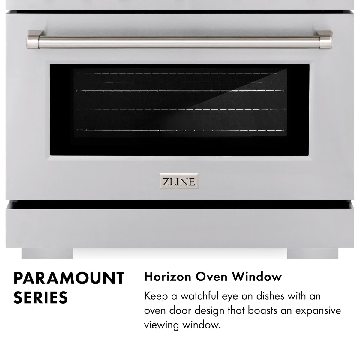 Built-in oven door with horizon viewing window and chrome handle