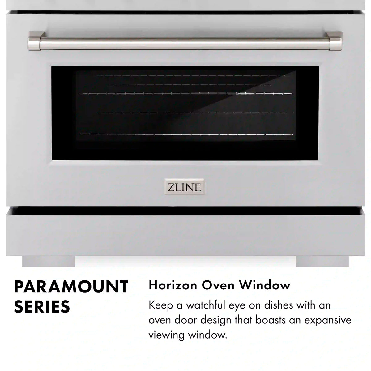 Stainless steel dual fuel range with horizon oven window and control panel