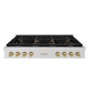 ZLINE Autograph Edition 48-Inch Paramount Gas Rangetop with 8 Burners and Porcelain Cooktop in Stainless Steel with Champagne Bronze Accents (SRTZ-48-CB)