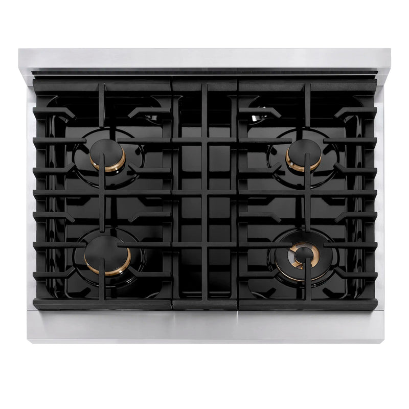 ZLINE Autograph Edition 30-Inch Paramount Gas Rangetop with 4 Burners and Porcelain Cooktop in Stainless Steel with Champagne Bronze Accents (SRTZ-30-CB)