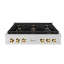 ZLINE Autograph Edition 36-Inch Paramount Gas Rangetop with 6 Burners and Porcelain Cooktop in Stainless Steel with Polished Gold Accents (SRTZ-36-G)