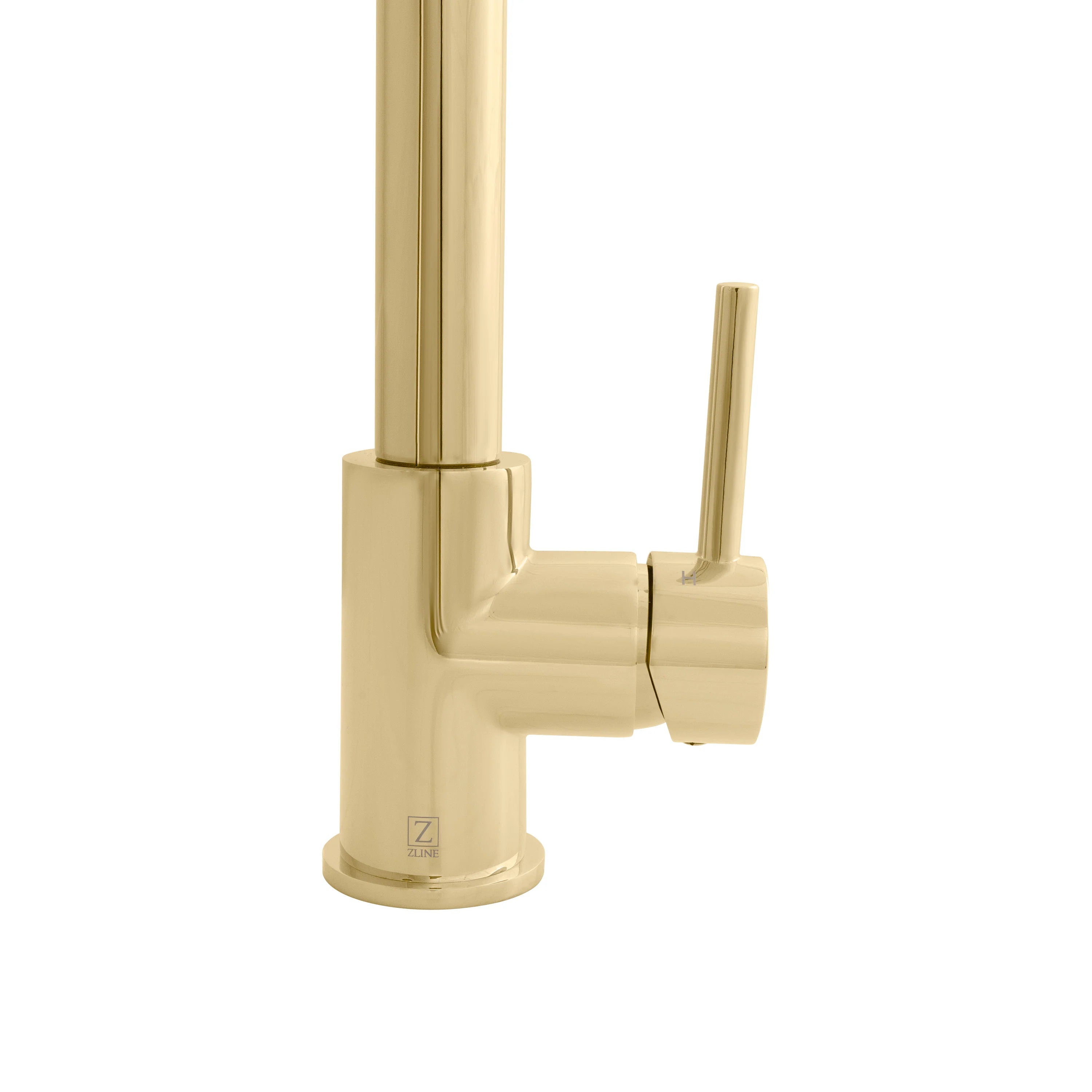 Polished gold single-handle kitchen faucet with side diverter outlet