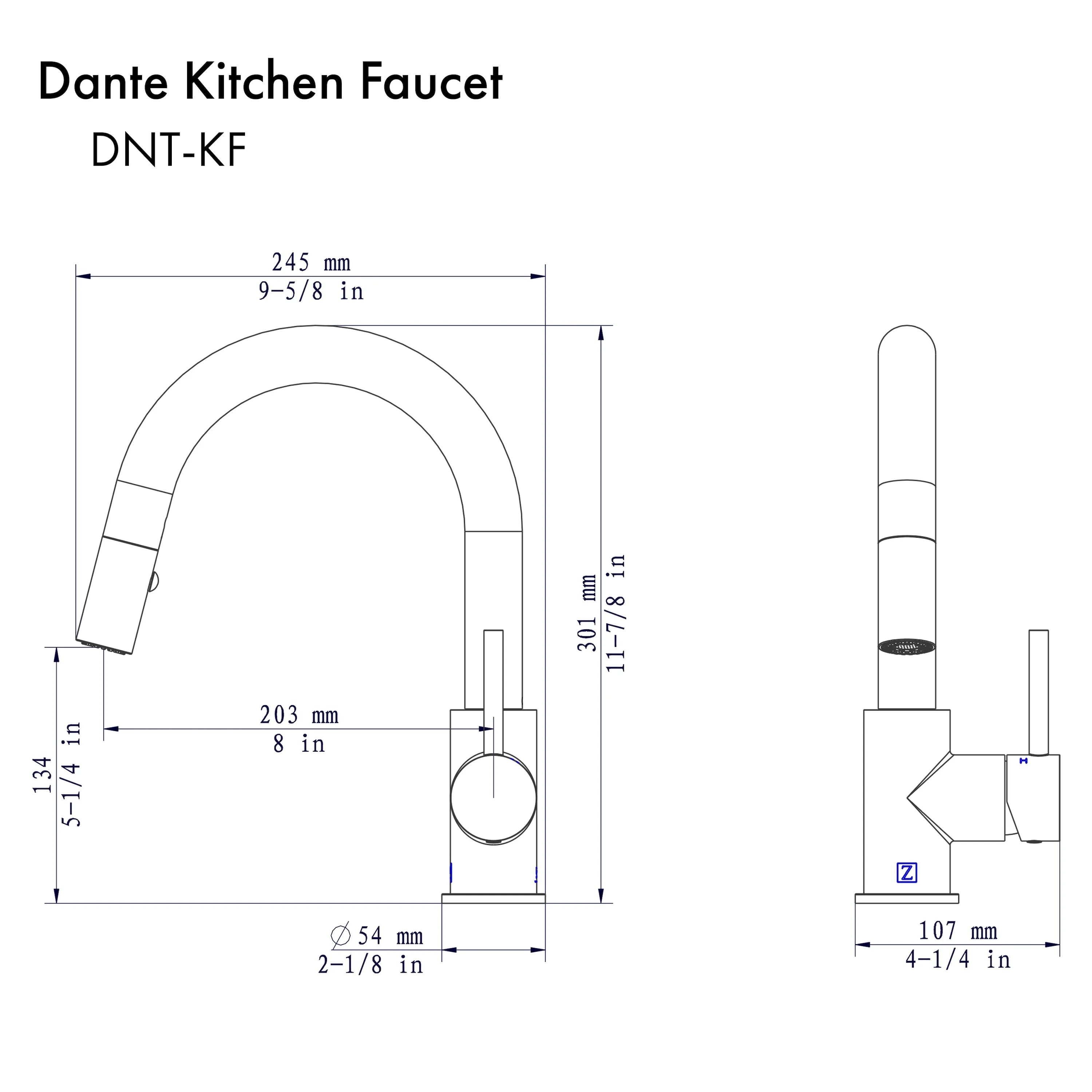 Kitchen faucet installation dimension diagram with measurements and layout