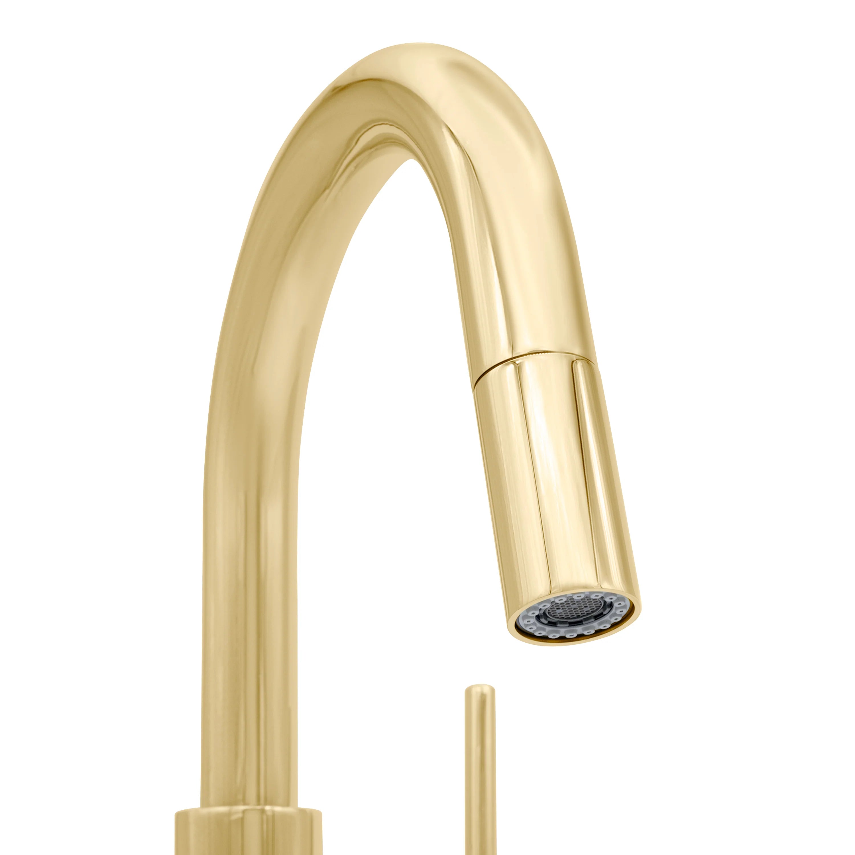 Polished gold arched kitchen faucet with integrated spray head