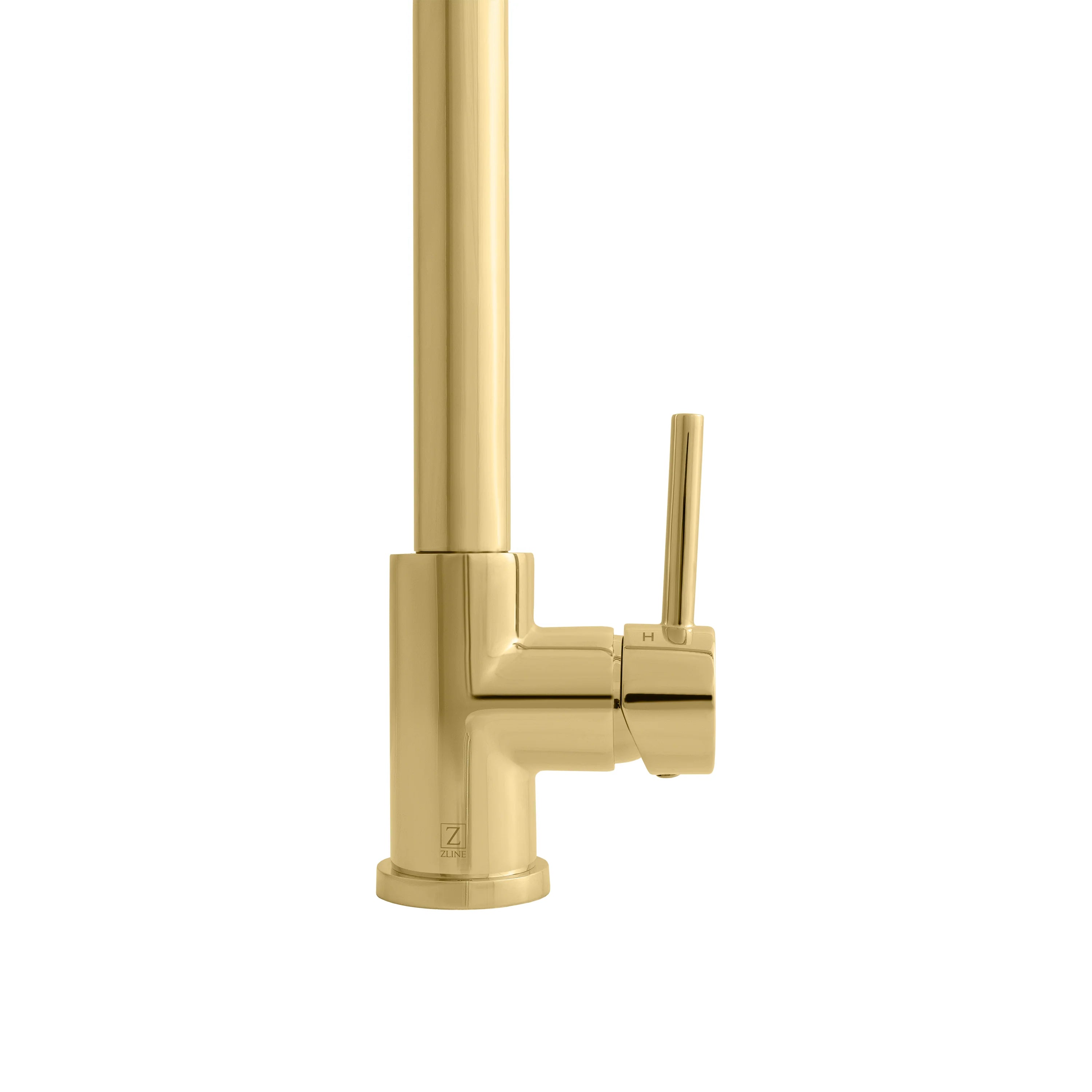 Polished gold single-handle kitchen faucet with deck mount and side spout