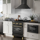 ZLINE 5-Piece Appliance Package - 30-Inch Legacy Dual Fuel Range, Wall Mount Range Hood, 36-Inch French Door Refrigerator, Dishwasher, and 30-Inch Microwave Drawer in Black Stainless Steel with Champagne Bronze Accents
