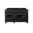 ZLINE 60-inch Legacy Series Dual Fuel Range with 9 Gas Brass Burners and 7.4 Cu. Ft. Electric Oven in Black Stainless Steel (RAB-60)