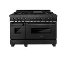 ZLINE 5-Piece Appliance Package - 48-Inch Legacy Dual Fuel Range, Wall Mount Range Hood, 36-Inch French Door Refrigerator with Water Dispenser, Dishwasher, and 30-Inch Microwave Drawer in Black Stainless Steel