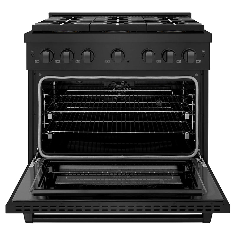 ZLINE 36-Inch 5.2 cu. ft. Paramount Dual Fuel Range with 6 Burner DuoPro™ Cooktop and Electric Convection Oven in Black Stainless Steel (PSDRB-36)