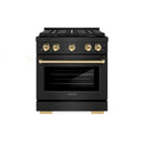 ZLINE Autograph Edition 30 in. 4.2 cu. ft. Paramount Dual Fuel Range with 4 Burner DuoPro™ Cooktop and Electric Convection Oven in Black Stainless Steel and Polished Gold Accents (PSDRBZ-30-G)