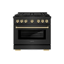 ZLINE Autograph Edition 36-Inch 5.2 cu. ft. Paramount Dual Fuel Range with 6 Burner DuoPro™ Cooktop and Electric Convection Oven in Black Stainless Steel and Polished Gold Accents (PSDRBZ-36-G)