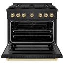 ZLINE Autograph Edition 36-Inch 5.2 cu. ft. Paramount Dual Fuel Range with 6 Burner DuoPro™ Cooktop and Electric Convection Oven in Black Stainless Steel and Polished Gold Accents (PSDRBZ-36-G)