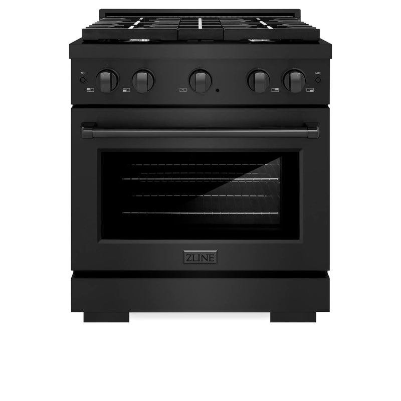 ZLINE 30-Inch 4.2 cu. ft. Paramount Dual Fuel Range with 4 Burner Gas Cooktop and Electric Convection Oven in Black Stainless Steel (SDRB-30)