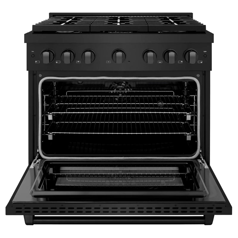 ZLINE 36-Inch 5.2 cu. ft. Paramount Dual Fuel Range with 6 Burner Gas Cooktop and Electric Convection Oven in Black Stainless Steel (SDRB-36)