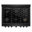 ZLINE 5-Piece Appliance Package - 36-Inch Paramount Dual Fuel Range, Wall Mount Range Hood, 36-Inch French Door Refrigerator, Dishwasher, and 30-Inch Microwave Drawer in Black Stainless Steel