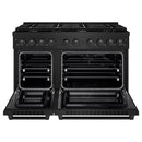 ZLINE 5-Piece Appliance Package - 48-Inch Paramount Dual Fuel Range, Wall Mount Range Hood, 36-Inch French Door Refrigerator, Dishwasher, and 30-Inch Microwave Drawer in Black Stainless Steel