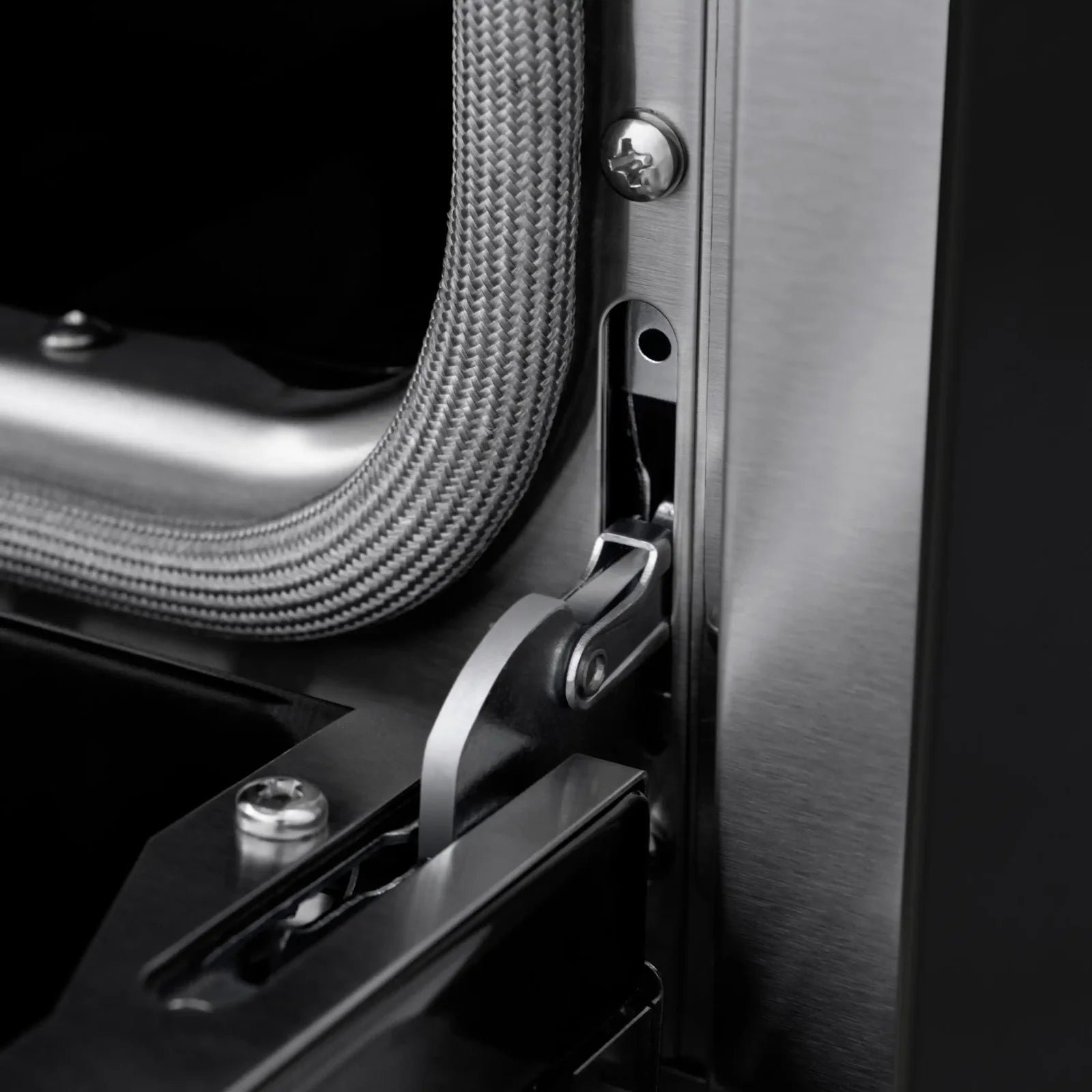 Stainless refrigerator water dispenser connection and door handle