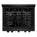 ZLINE 4-Piece Appliance Package - 30-Inch Gas Range, Refrigerator with Water Dispenser, Convertible Wall Mount Hood, and Microwave Oven in Black Stainless Steel (4KPRW-SGRBRH30-MWO)