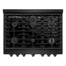 ZLINE 5-Piece Appliance Package - 36-Inch Gas Range, Refrigerator with Water Dispenser, Convertible Wall Mount Hood, Microwave Drawer, and 3-Rack Dishwasher in Black Stainless Steel (5KPRW-SGRBRH36-MWDWV)