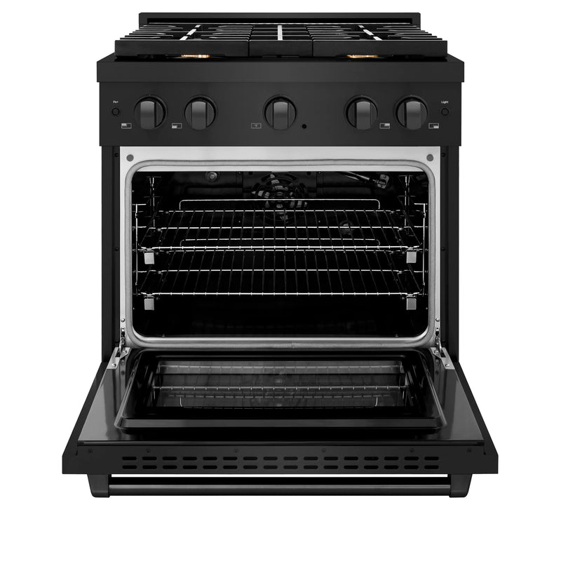 ZLINE 30-Inch Gas Range with 4 Gas Brass Burners and 4.2 cu. ft. Gas Convection Oven in Black Stainless Steel (SGRB-BR-30)