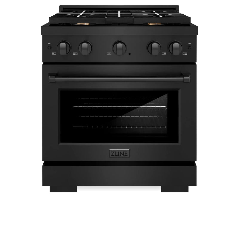 ZLINE 30-Inch Gas Range with 4 Gas Brass Burners and 4.2 cu. ft. Gas Convection Oven in Black Stainless Steel (SGRB-BR-30)