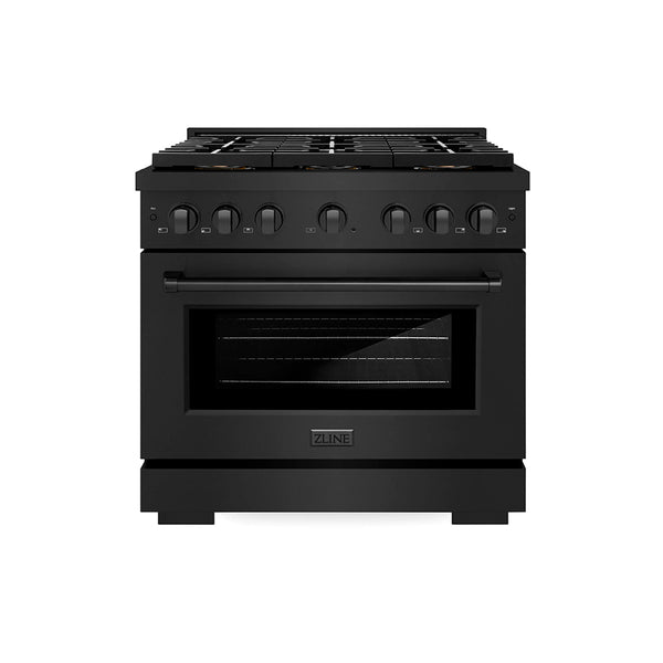 ZLINE 36-Inch 5.2 cu. ft. Paramount Gas Range with 6 Burner DuoPro™ Cooktop and Convection Gas Oven in Black Stainless Steel (PSGRB-36)