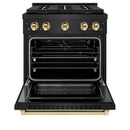 ZLINE Autograph Edition 30 in. 4.2 cu. ft. Paramount Gas Range with 4 Burner DuoPro™ Cooktop and Convection Gas Oven in Black Stainless Steel and Polished Gold Accents (PSGRBZ-30-G)