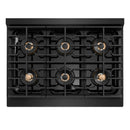 ZLINE Autograph Edition 36-Inch 5.2 cu. ft. Paramount Gas Range with 6 Burner DuoPro™ Cooktop and Convection Gas Oven in Black Stainless Steel and Champagne Bronze Accents (PSGRBZ-36-CB)