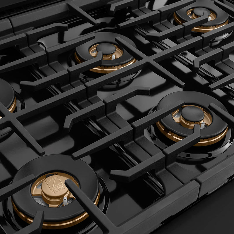 ZLINE Autograph Edition 36-Inch 5.2 cu. ft. Paramount Gas Range with 6 Burner DuoPro™ Cooktop and Convection Gas Oven in Black Stainless Steel and Polished Gold Accents (PSGRBZ-36-G)