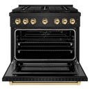 ZLINE Autograph Edition 36-Inch 5.2 cu. ft. Paramount Gas Range with 6 Burner DuoPro™ Cooktop and Convection Gas Oven in Black Stainless Steel and Polished Gold Accents (PSGRBZ-36-G)