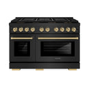 ZLINE Autograph Edition 48-Inch 6.7 cu. ft. Paramount Gas Range with 8 Burner DuoPro™ Cooktop and Dual Ovens in Black Stainless Steel and Champagne Bronze Accents (PSGRBZ-48-CB)
